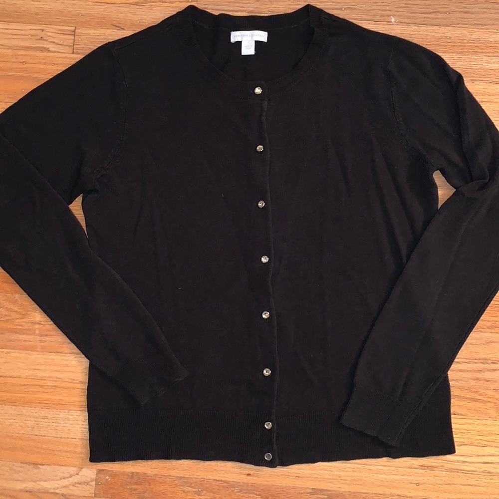 Black Crewneck Button-up Sweater